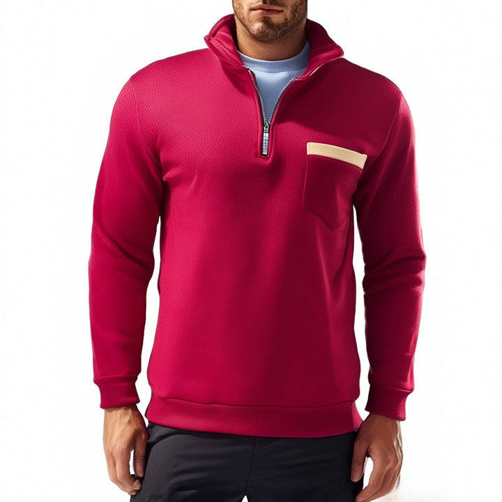 Herren nan feinstrukturiertes Halbzip-Feinstrickpullover mit Stehkragen, Brusttasche und schmaler Silhouette Drune
