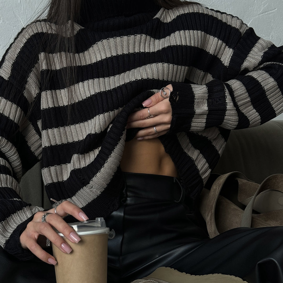 Damen modischer Oversized Pullover mit Streifenmuster Drune