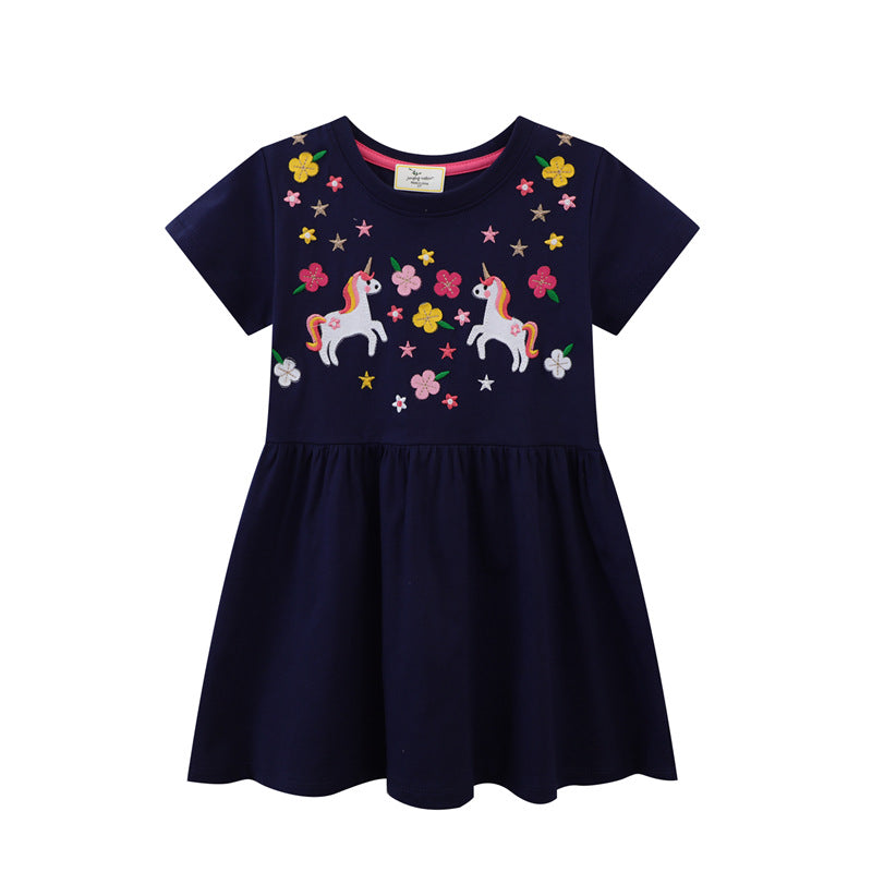 Mädchen Baumwollkleid mit zauberhaften Einhorn- und Blumendesigns Drune