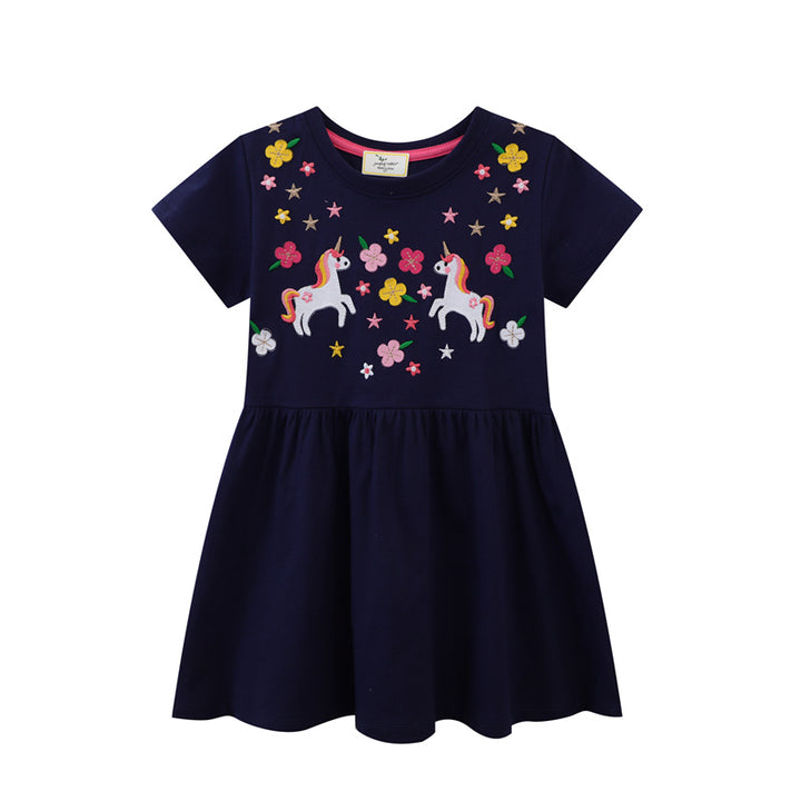 Mädchen Baumwollkleid mit zauberhaften Einhorn- und Blumendesigns Drune