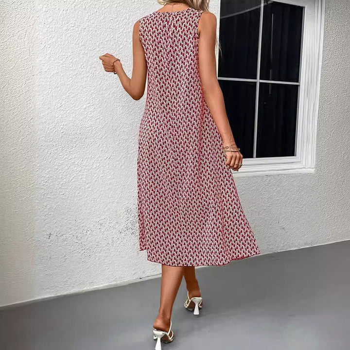 Damen nan ärmelloses A-Linien-Midikleid mit Rundhalsausschnitt, seitlichem Beinschlitz und feinem Geometrie-Print Drune