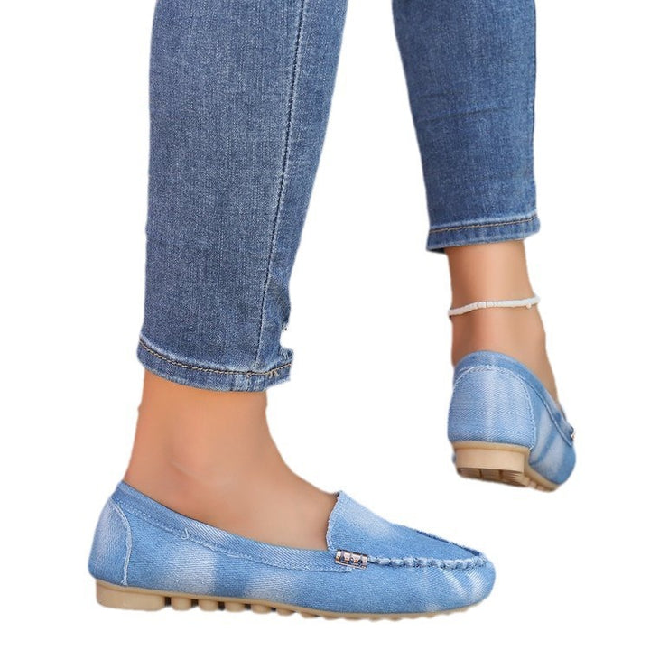 Damen nan lässige Denim-Mokassin-Slipper mit elastischem Einstieg und rutschfester Gummisohle Drune