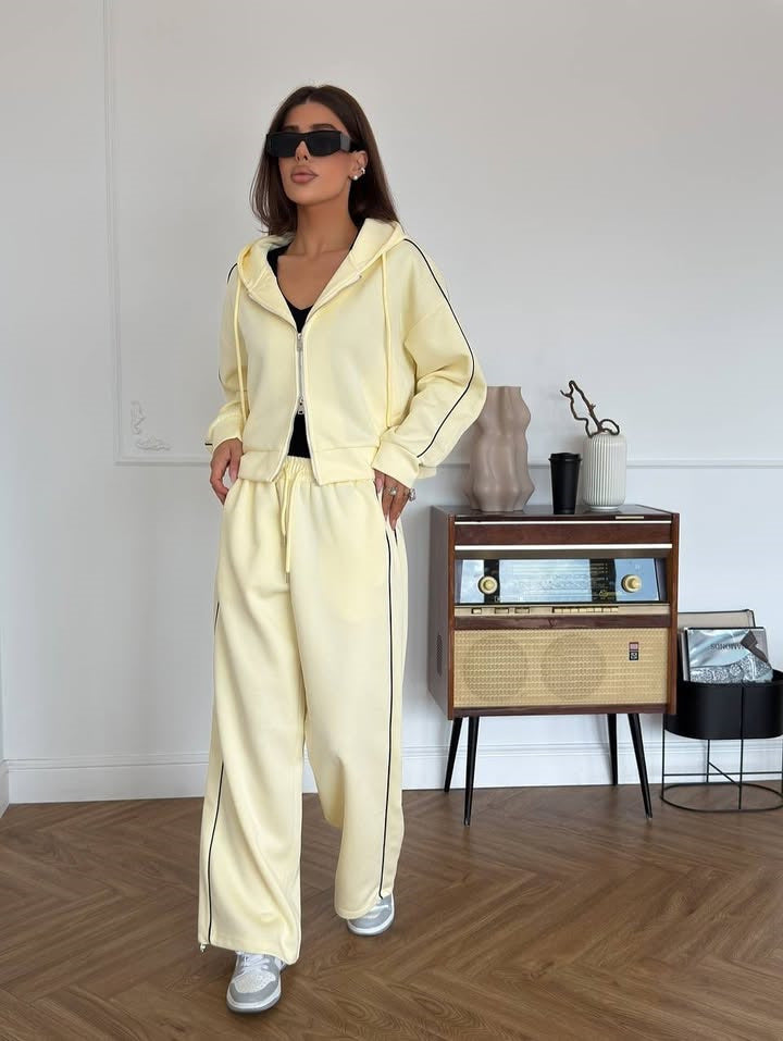 Damen lässiger Kapuzenpullover und Jogginghose Set mit seitlichen Kontraststreifen Drune