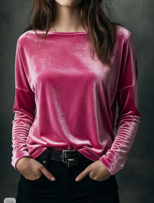 Damen eleganter leichter Velours-Longsleeve Drune