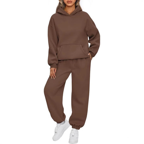 Damen nan luxuriöses Oversize-Loungewear-Set Kapuzenpullover mit Kängurutasche und weit geschnittene Jogginghose mit elastischen Knöchelabschlüssen Drune