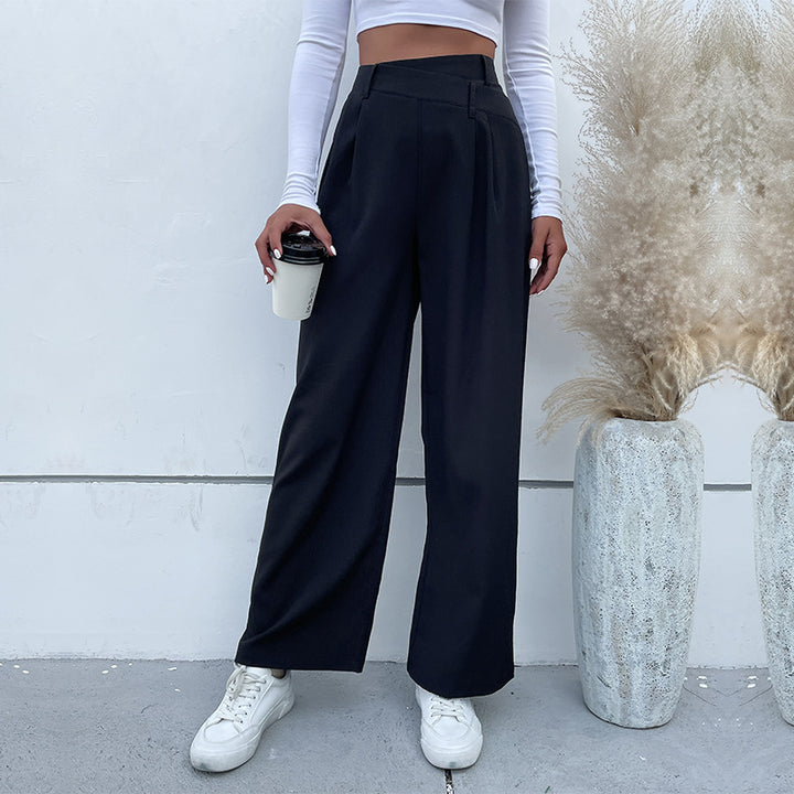 Damen weite Anzughose mit hochgezogener Taille und eleganter Bügelfalte Drune