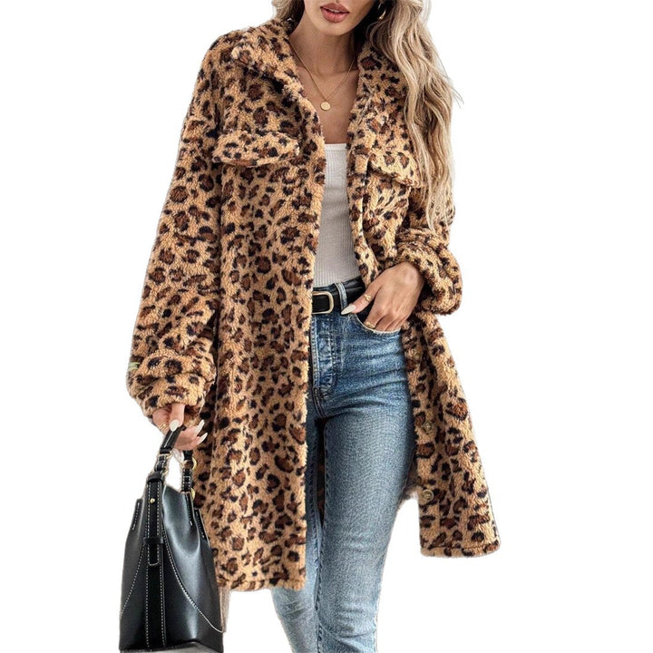 Damen kuschelige Leo-Print Jacke Drune
