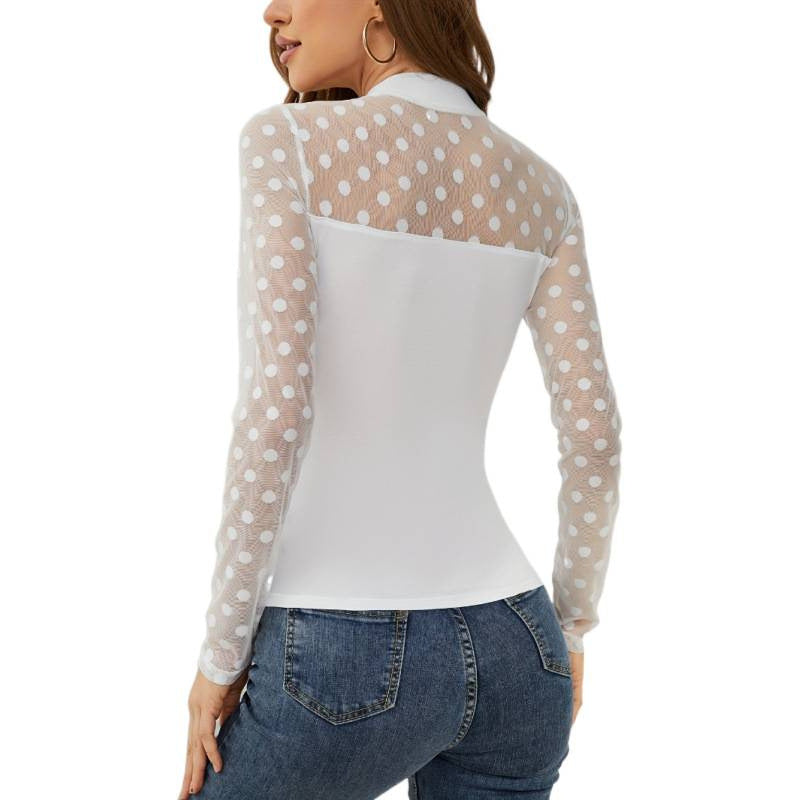 Damen Langarmbody mit transparenten Punkten und figurbetontem Schnitt Drune