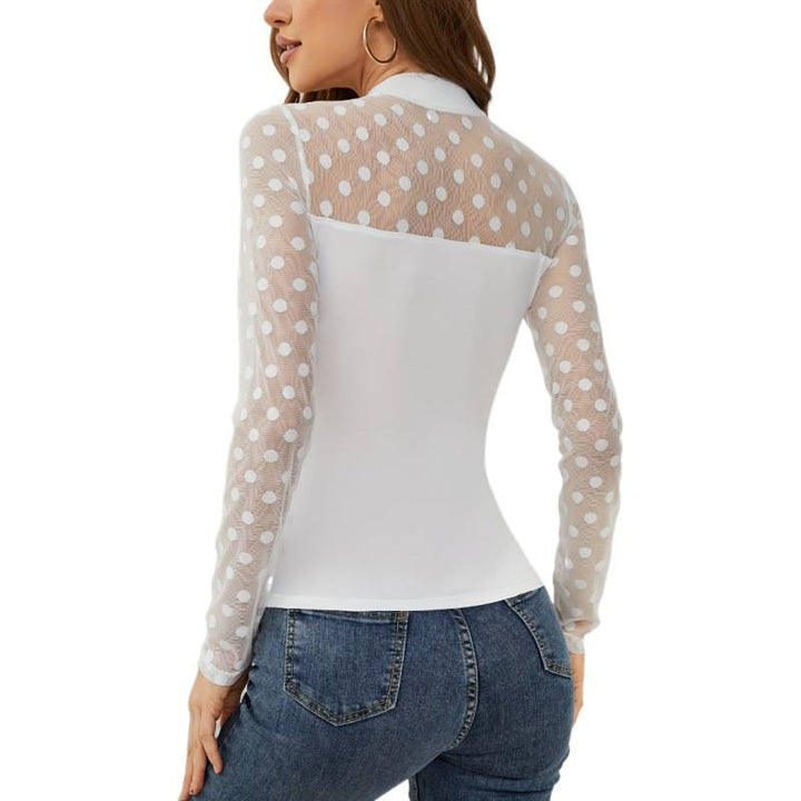 Damen Langarmbody mit transparenten Punkten und figurbetontem Schnitt Drune