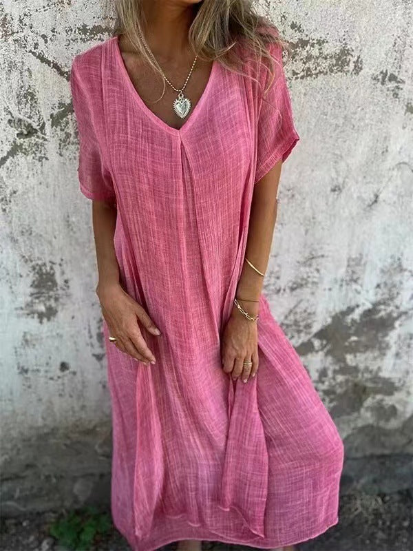 Drune | Baumwolle Leinen V-Ausschnitt Kleid