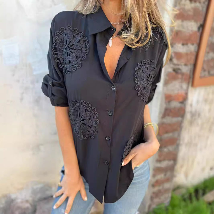 Damen Elegante Bluse mit kunstvollen Spitzenapplikationen Drune