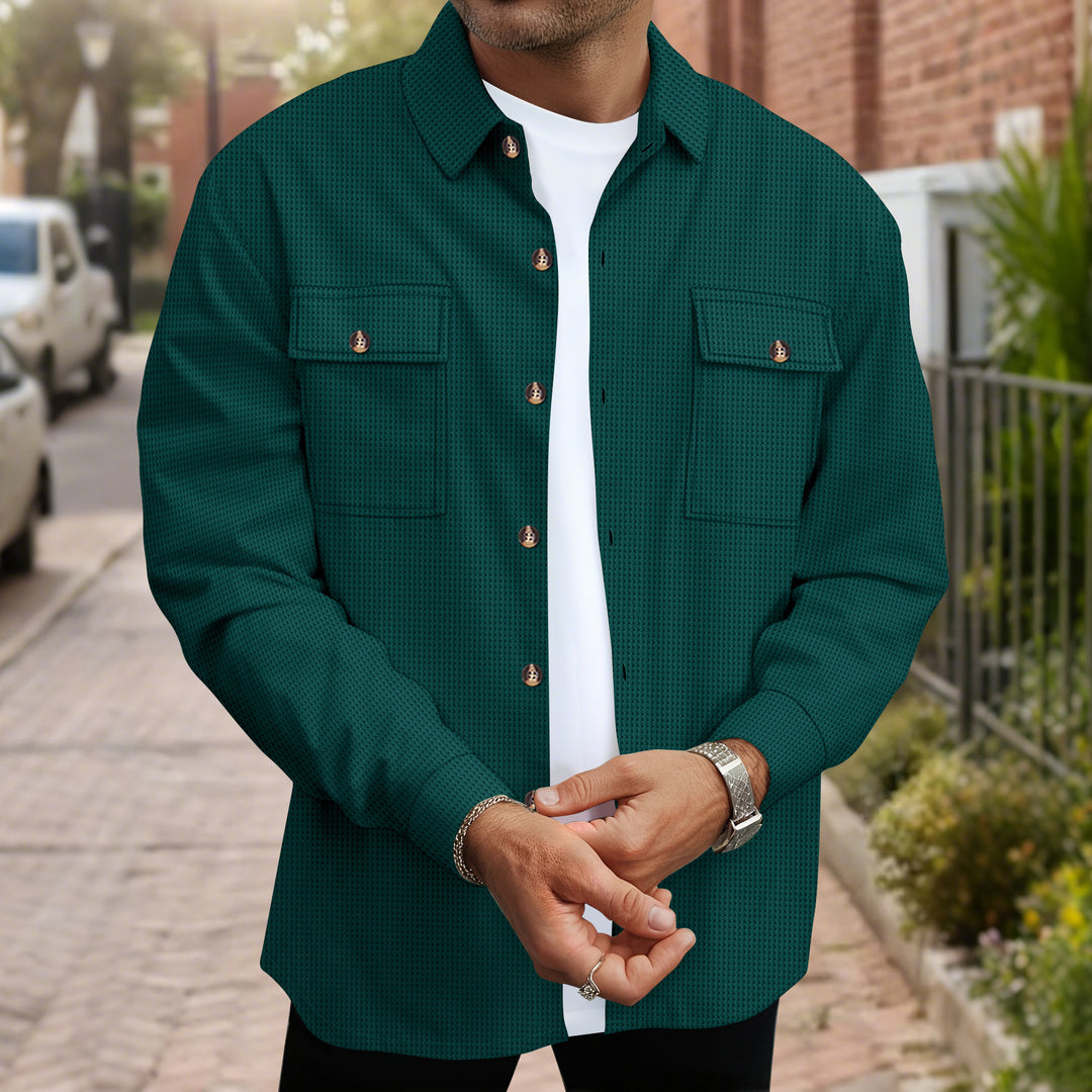 Herren modische Hemdjacke mit durchgehender Knopfleiste und Brusttaschen Drune