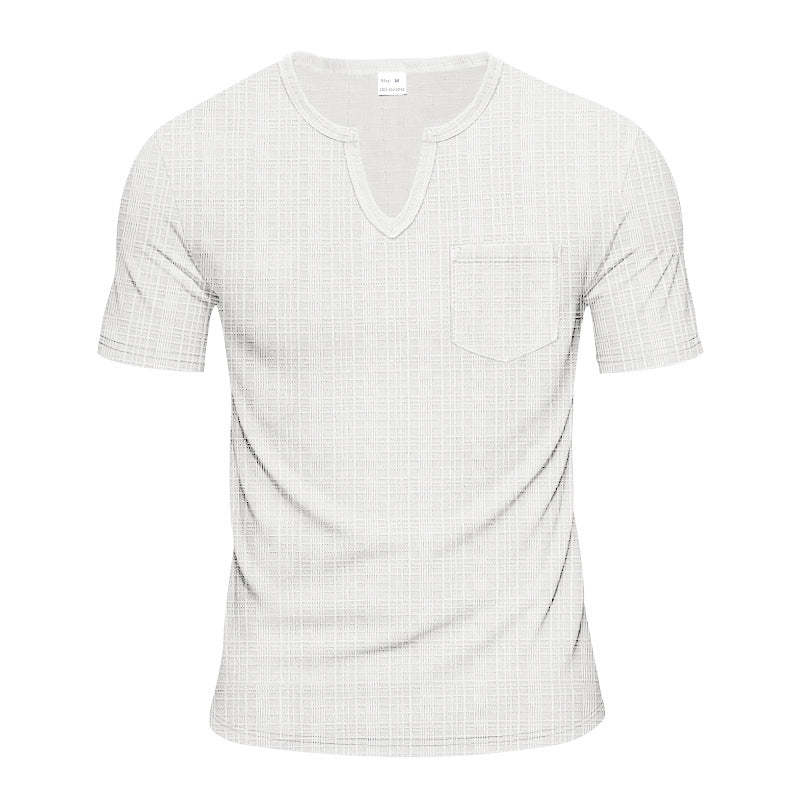 Herren nan Kurzarmshirt mit V-Schlitz-Ausschnitt und aufgesetzter Brusttasche aus strukturiertem Jersey Drune