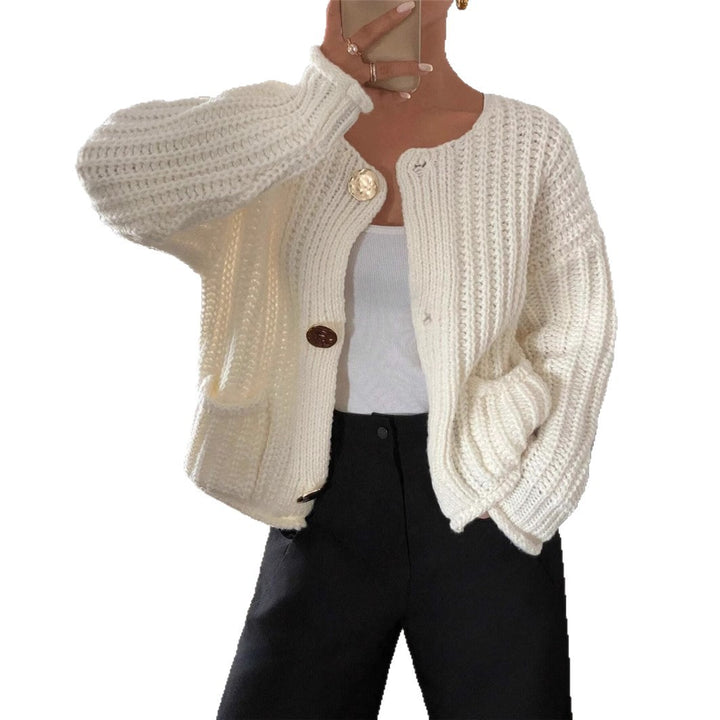 Damen Grobstrick-Jacke mit eleganten Knöpfen und Taschen Drune