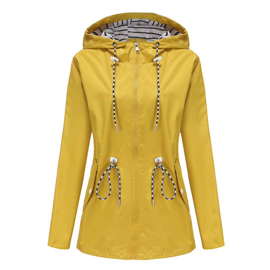 Damen nan leichte wasserdichte Parka Regenjacke mit Taillen-Kordelzug Drune