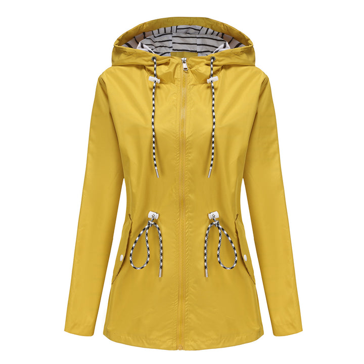 Damen nan leichte wasserdichte Parka Regenjacke mit Taillen-Kordelzug Drune