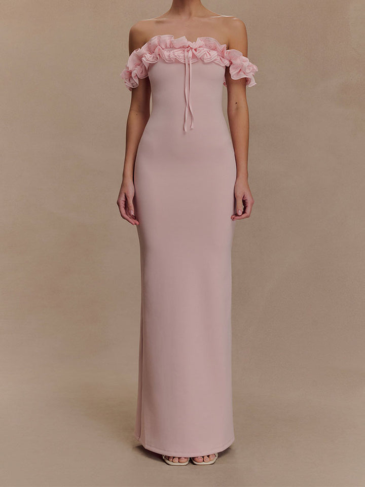 Damen Elegantes, schulterfreies Maxikleid mit Rüschendetails Drune