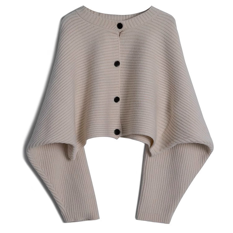 Damen modischer Strickoverwurf mit Knopfdetail und strukturiertem Design Drune