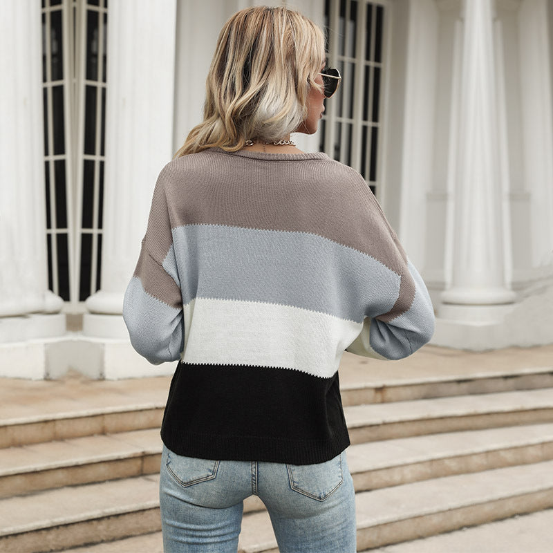 Damen leichter Strickpullover mit modischem Streifenmuster und lockerer Passform Drune