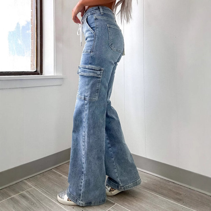 Damen Cargo-Jeans mit weitem Schnitt und elastischem Bund Drune