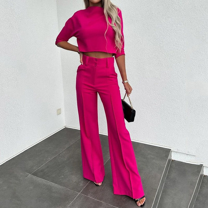 Damen Kombination aus cropped Oberteil und weit geschnittenen Hose Drune