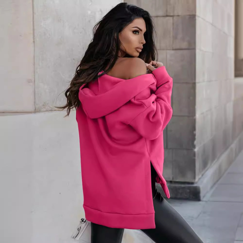 Damen Modischer Kapuzen-Zip-Hoodie mit praktischen Taschen und glänzendem Reißverschluss Drune