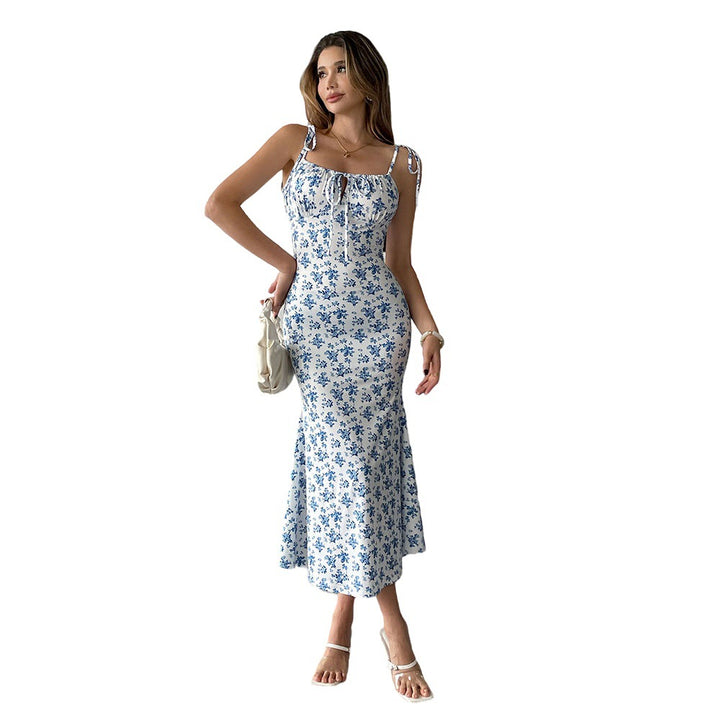 Damen Fließendes Maxikleid mit Blumenmuster und verstellbaren Trägern Drune