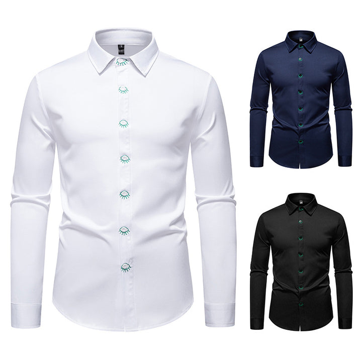 Herren elegantes Langarmhemd mit kreativen Stickdetails Drune