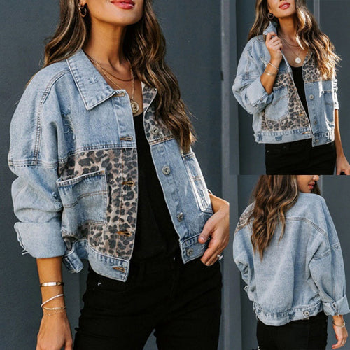 Damen modische Denimjacke mit Leo-Details Drune