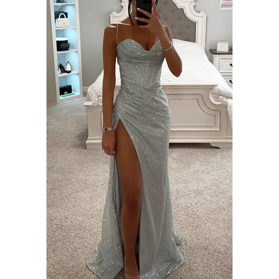 Damen Abendkleid mit raffinierten Rüschendetails und hohem Schlitz Drune
