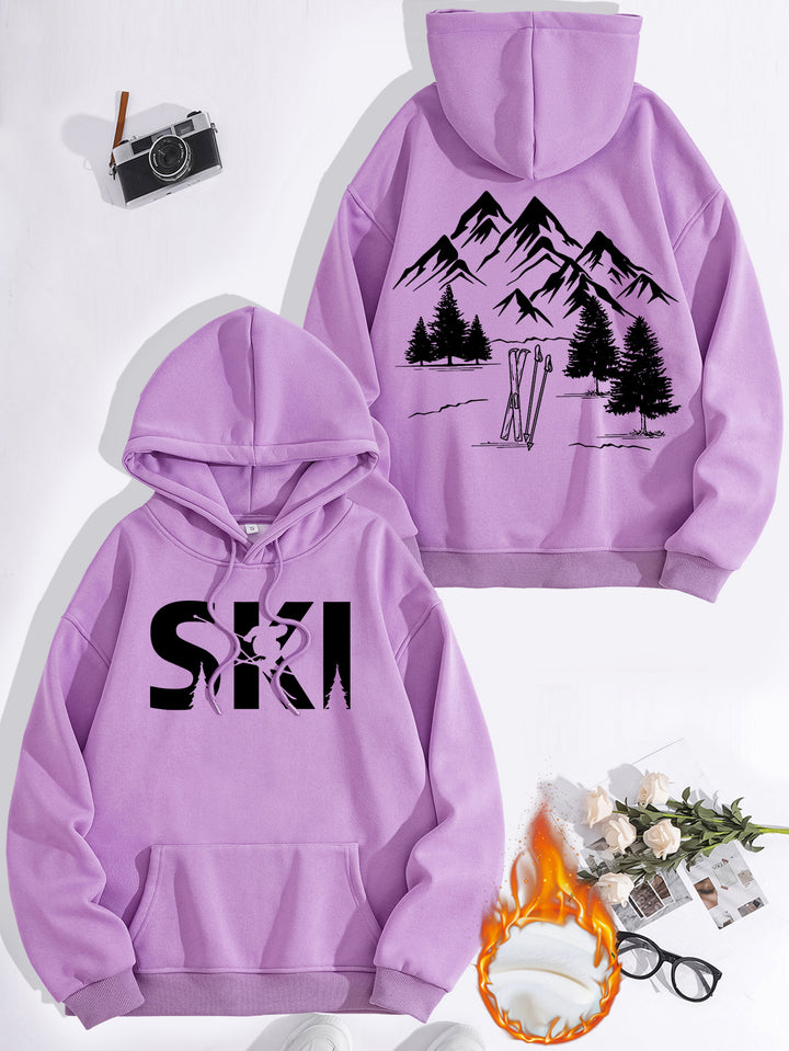 Damen Kapuzenpullover mit kunstvollem Ski-Design und gemütlicher Passform Drune