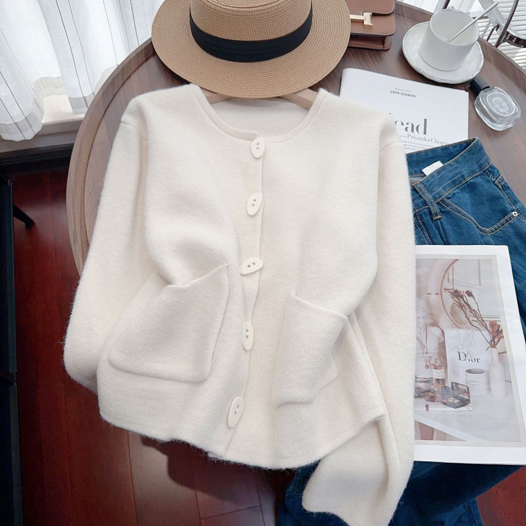 Damen Kuschelige Strickjacke mit Zierstichen Drune
