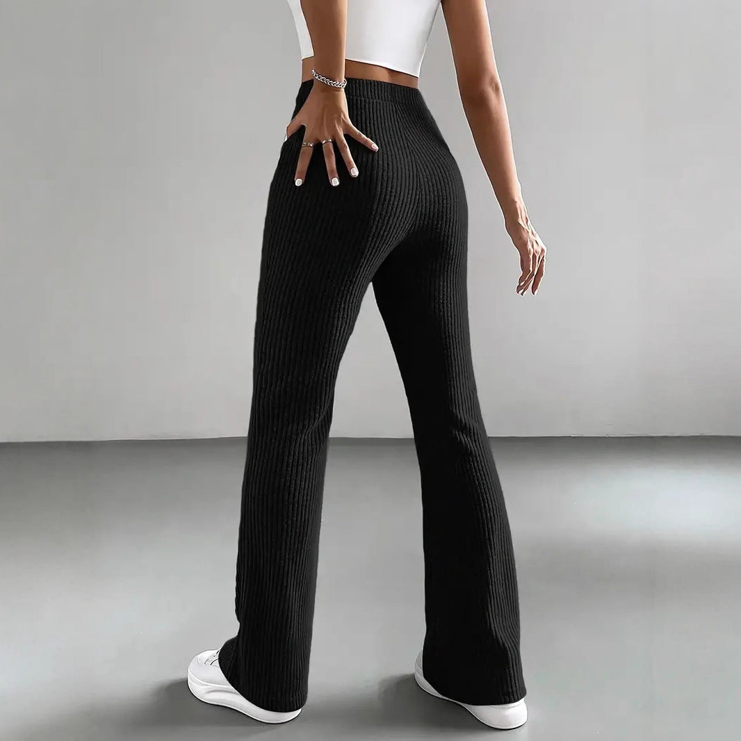Damen Elegante und bequeme Rippen-Hose mit hohem Bund Drune