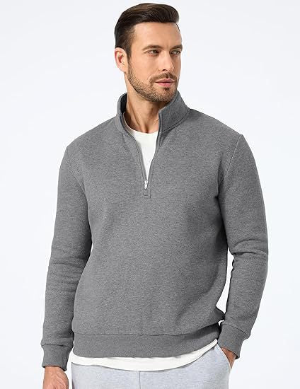Herren nan halbzip Pullover aus schwerer Baumwollmischung mit hohem Stehkragen und gerippten Bündchen Drune