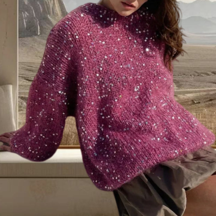 Damen Glitzernder Strickpullover mit weitem Schnitt und eleganten Akzenten Drune