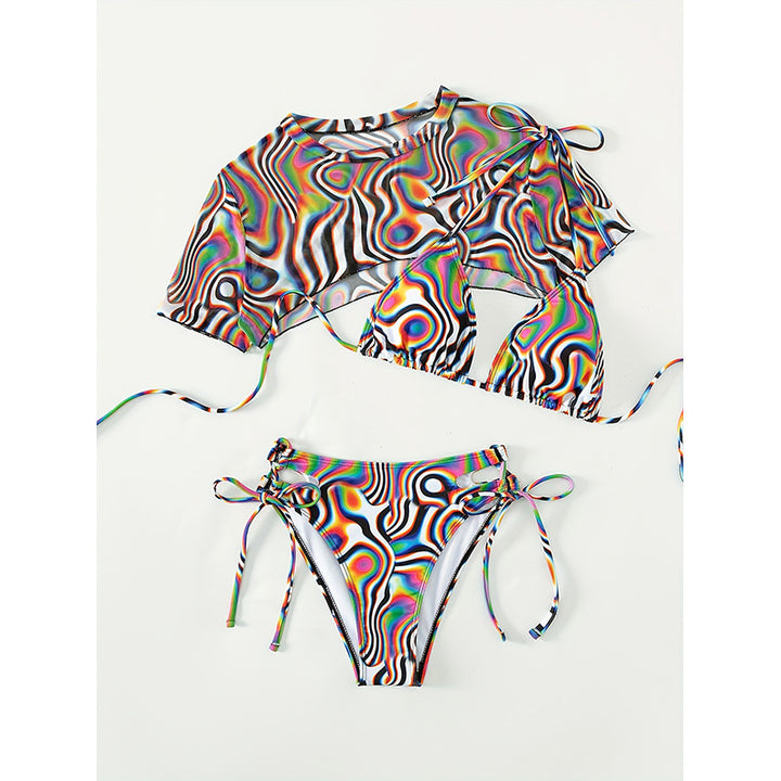 Damen Bikini-Set mit transparentem Oberteil und verstellbaren Trägern Drune