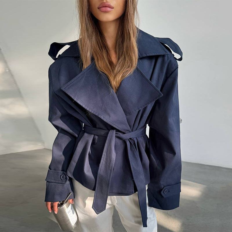 Damen Elegante Trenchcoat mit Taillengürtel und weitem Schnitt Drune