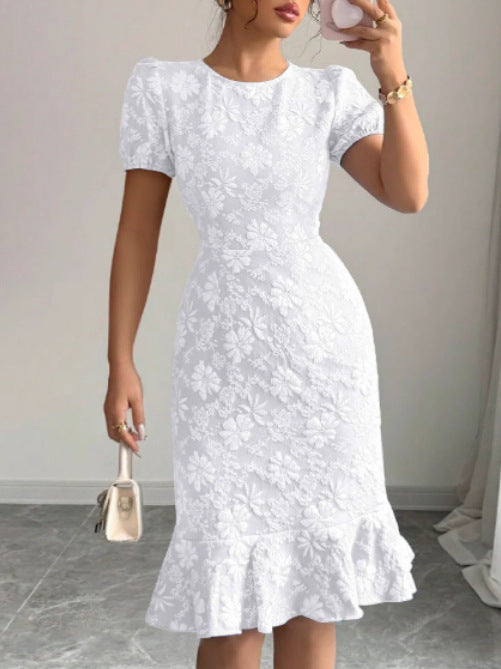 Damen Kleid mit floralem Spitzenmuster und fließendem Saum Drune