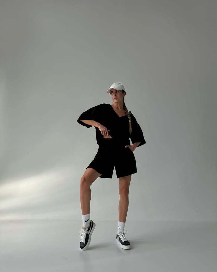 Damen lässiges Oberteil und Shorts Set mit übergroßem Schnitt und schneller Trocknung Drune
