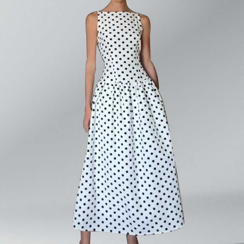 Damen Retro Maxikleid mit Polka-Dots und voluminösem Rock Drune