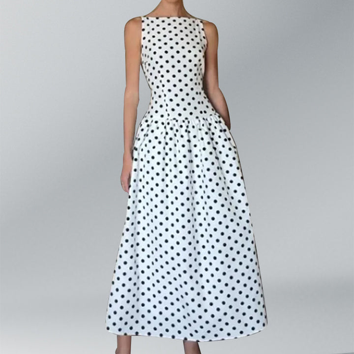 Damen Retro Maxikleid mit Polka-Dots und voluminösem Rock Drune