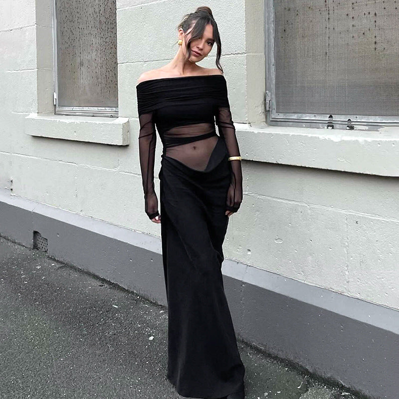 Damen Off-Shoulder Maxikleid mit voluminösem Rüschendesign Drune