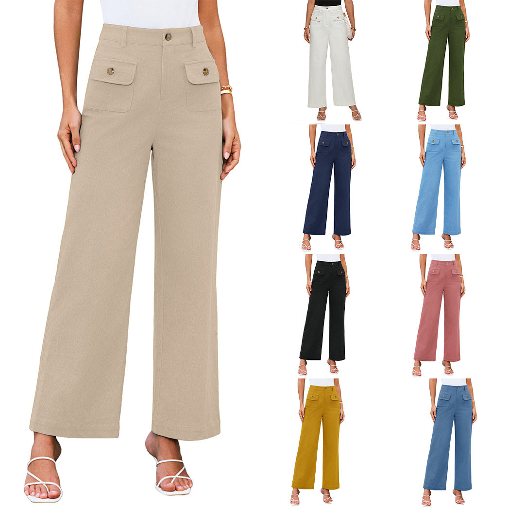 Damen Weit geschnittene Cargo-Hose mit praktischen Taschen und hohem Bund Drune