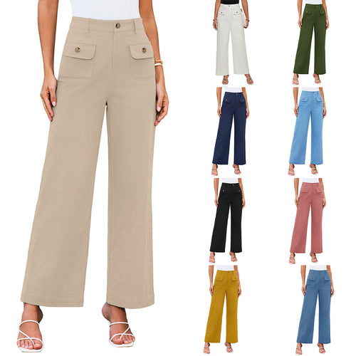Damen Weit geschnittene Cargo-Hose mit praktischen Taschen und hohem Bund Drune