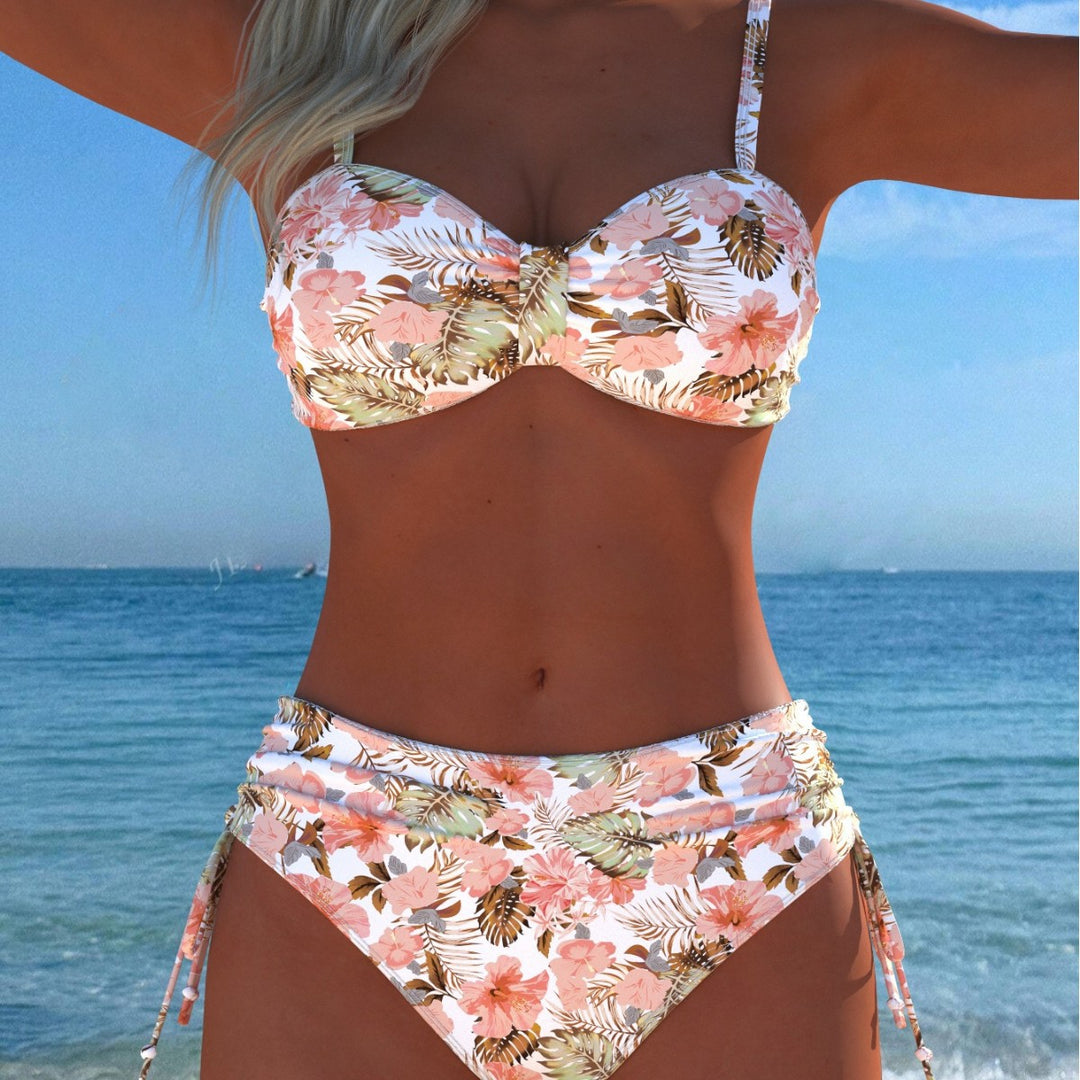 Damen Wickel-Bikini-Set mit floralem Design und hohem Bund Drune