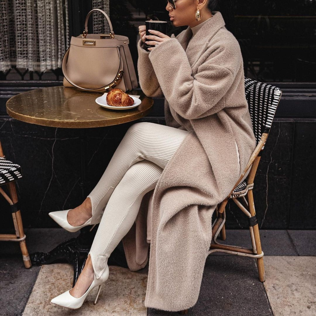 Damen Eleganter und warmer Wollmantel mit modernem Schnitt Drune