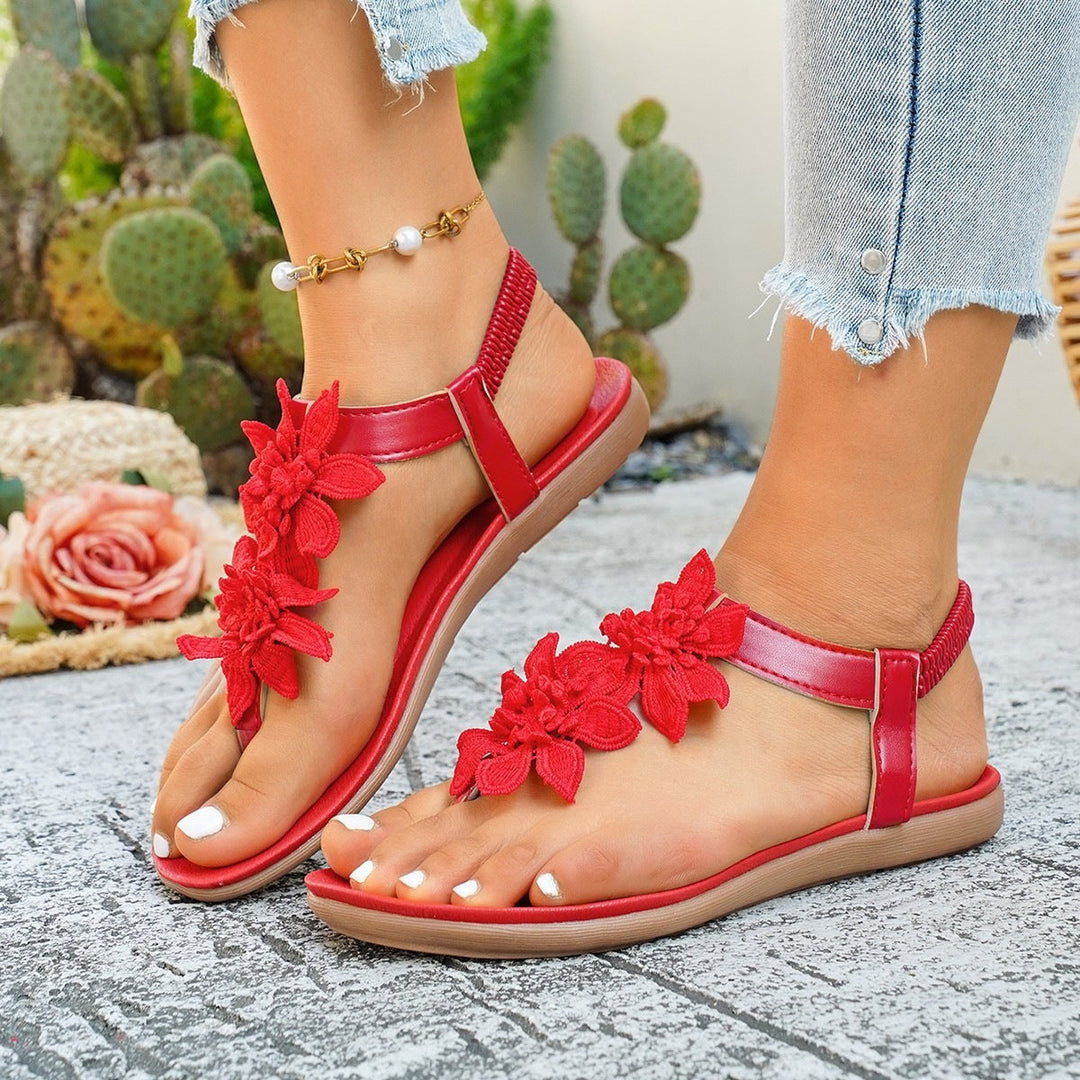 Damen Riemchen-Sandalen mit floralen Applikationen Drune