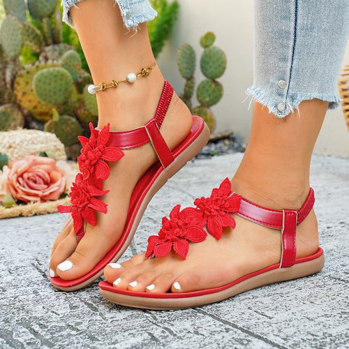 Damen Riemchen-Sandalen mit floralen Applikationen Drune