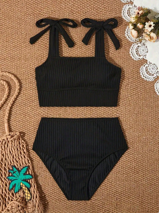 Damen Hochtailliertes Bikini-Set mit Bindebändern Drune