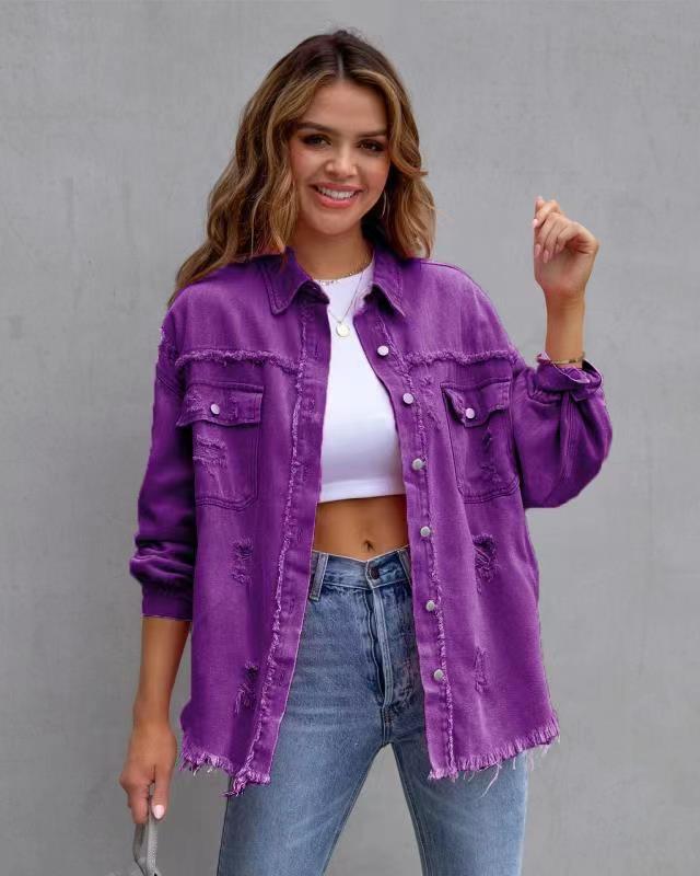 Damen stylische Oversized Jeansjacke mit distressed Effekt Drune